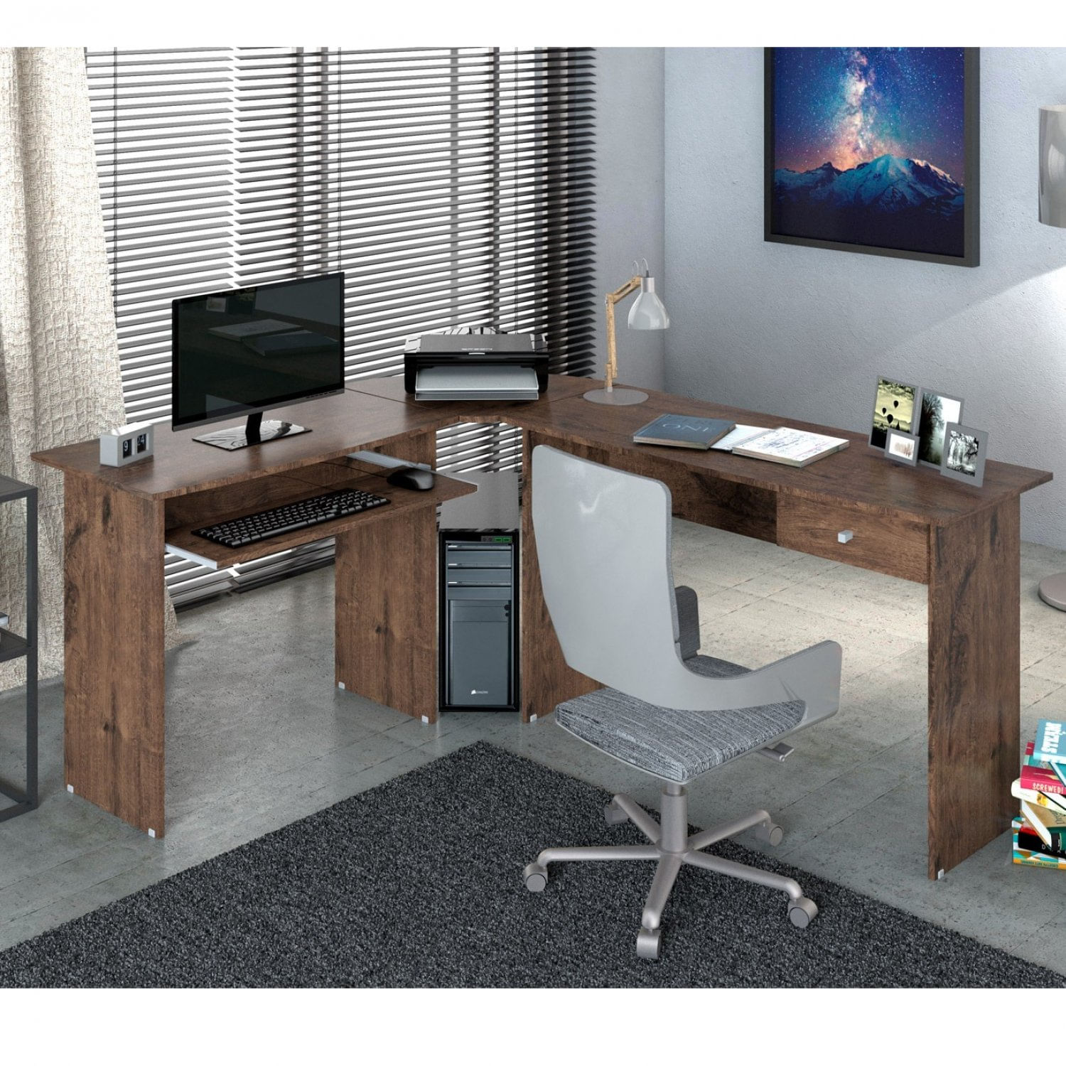 Mesa Para Escritório Em L 1 Gaveta Max Zanzini Jacarandá