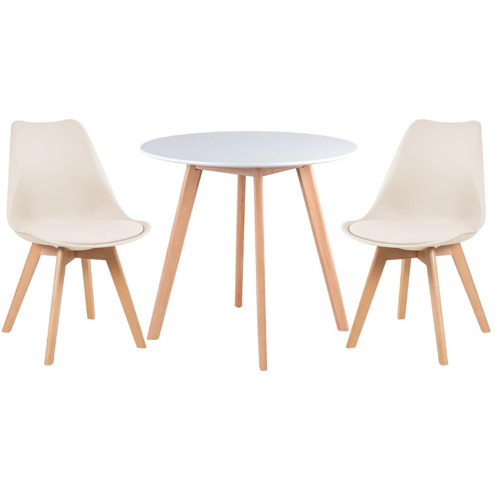 Mesa branco com cadeiras creme