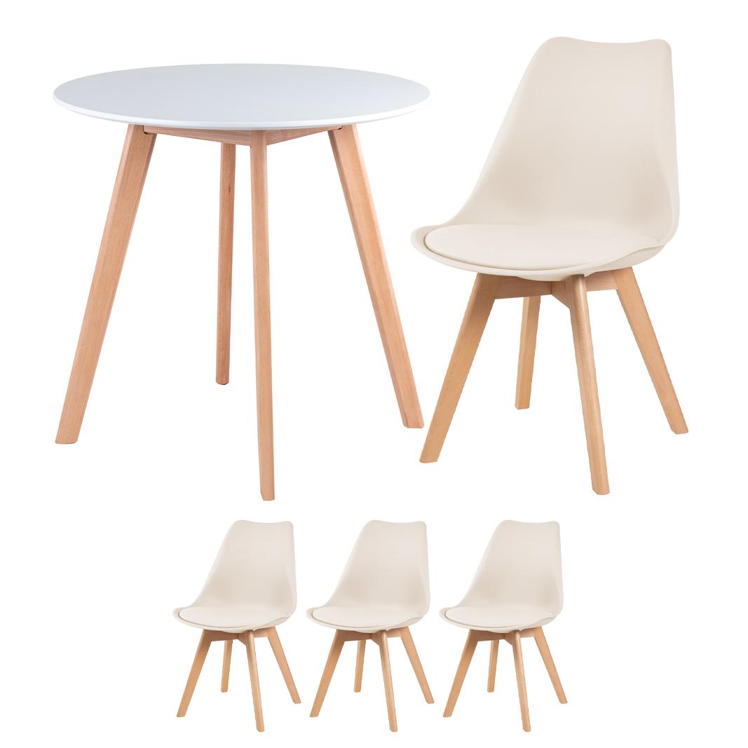 Mesa branco com cadeiras creme