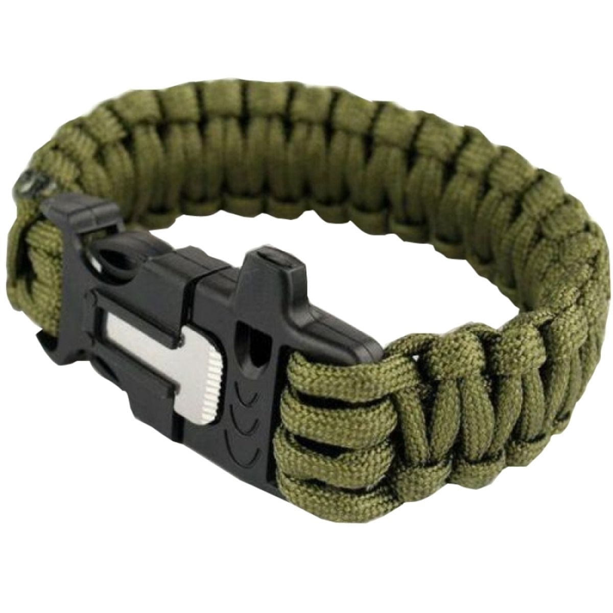 Pulseira De Sobrevivência Verde Com Paracord 3M E Pederneira Survival Tamanho M - Guepardo Af0401