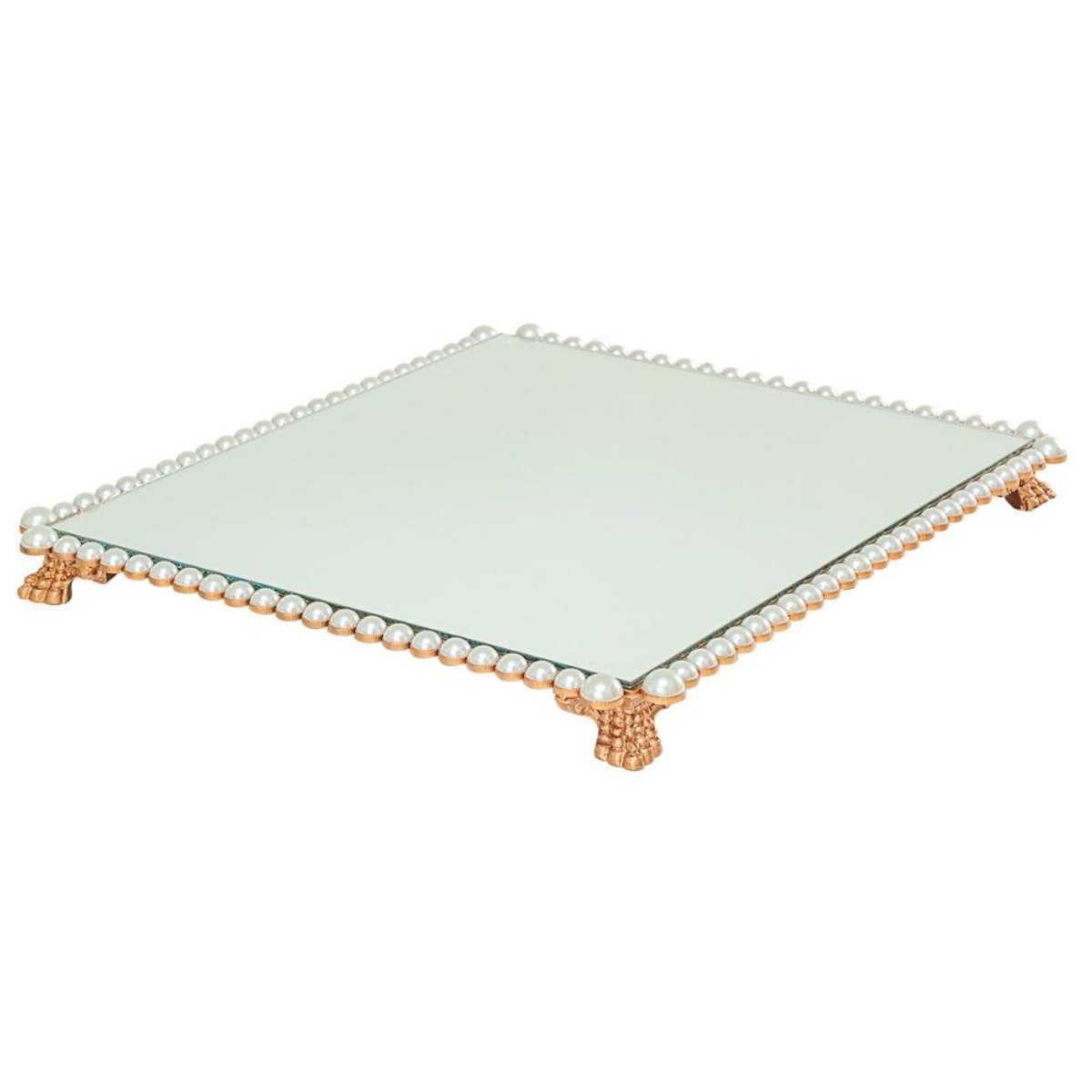 Bandeja Retangular Grande Mdf Espelhada Pérolas Decoração