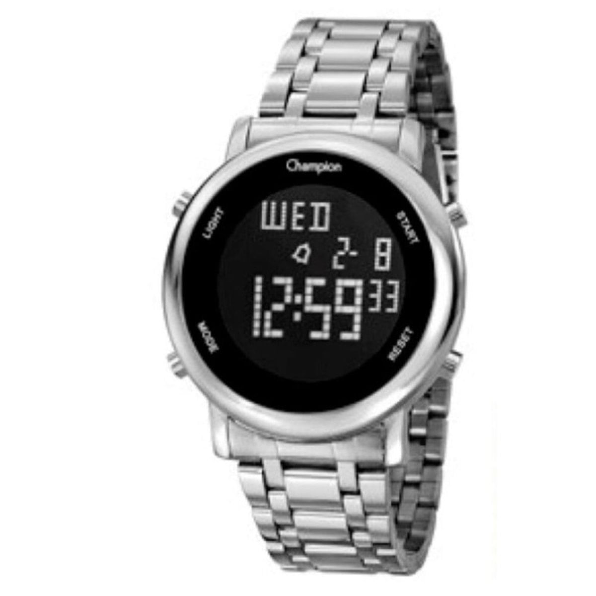 Relogio Feminino Digital Negativo Prata Champion Original