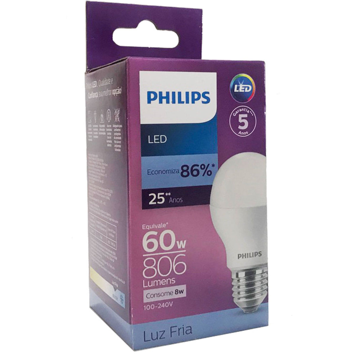 12 Lâmpadas Led Philips Bulbo 9W Branco Frio Bivolt 806Lm Equivale 60W