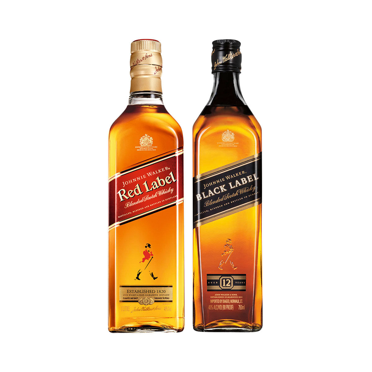 Whisky Johnnie Walker Red Label 1L + Whisky Black Label 750Ml