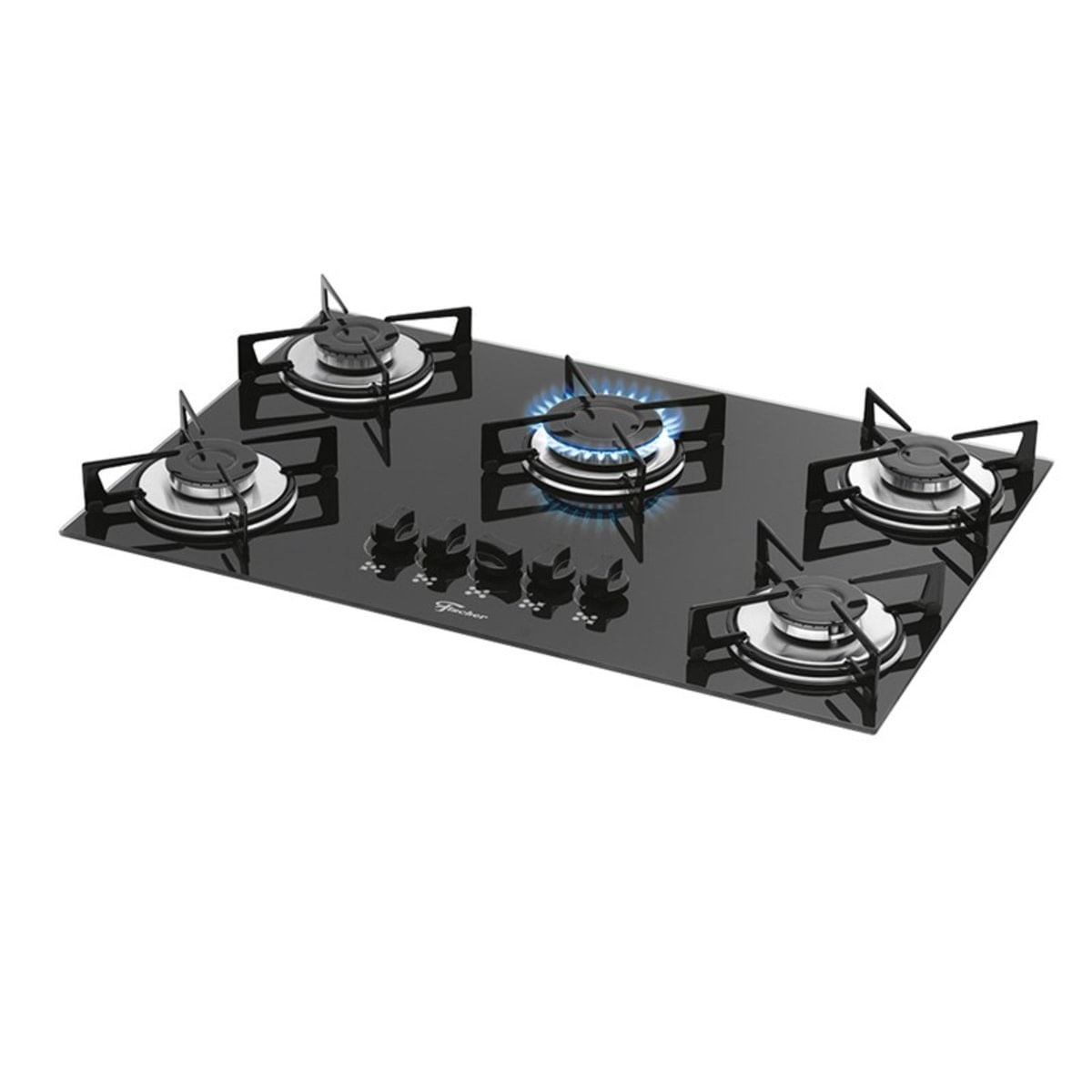 Cooktop Fischer 5 Queimadores Fit Line Gás Mesa Vidro Preto