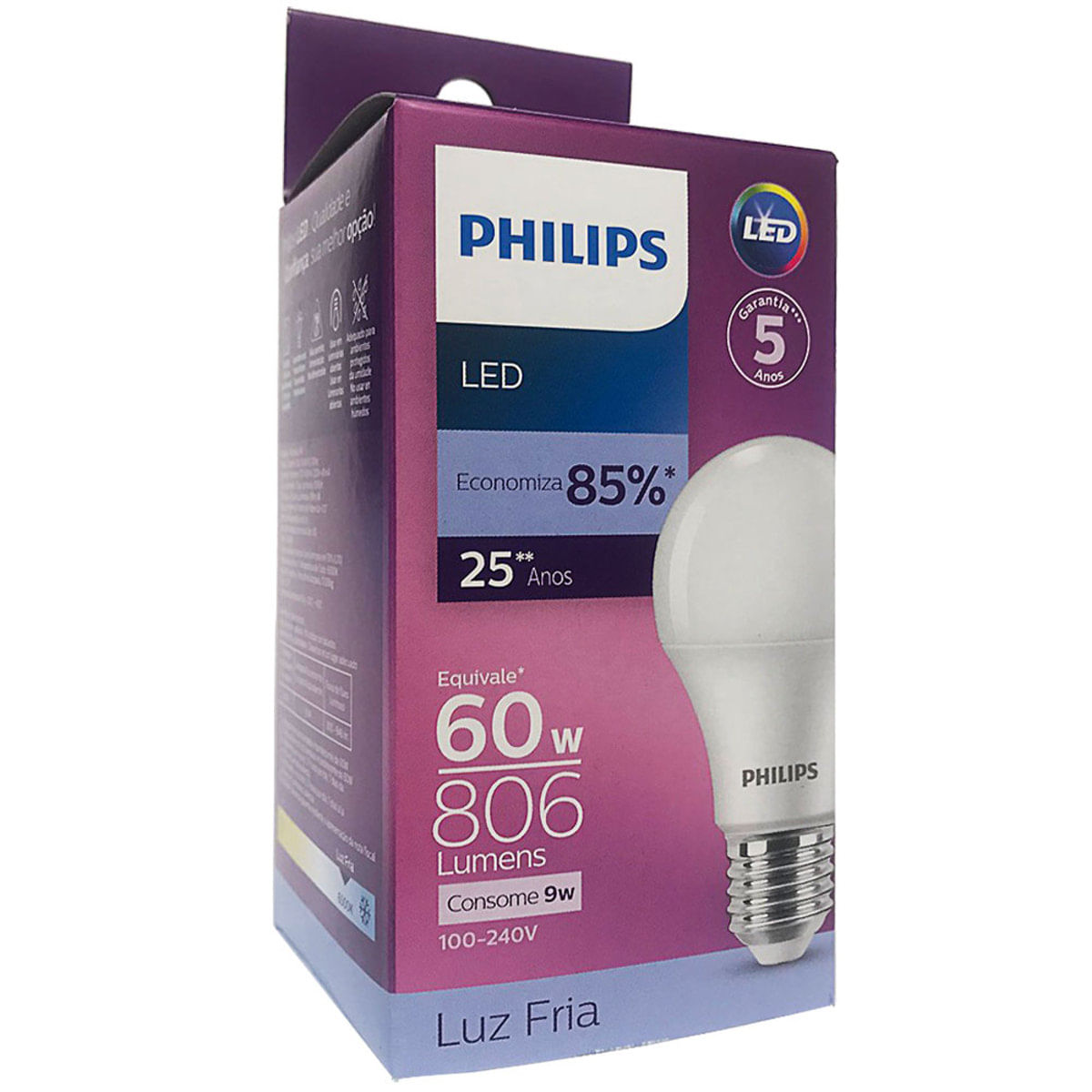 15 Lâmpadas Led Philips Bulbo 9W Branco Frio 806Lm E27 Bivolt Equivale 60W