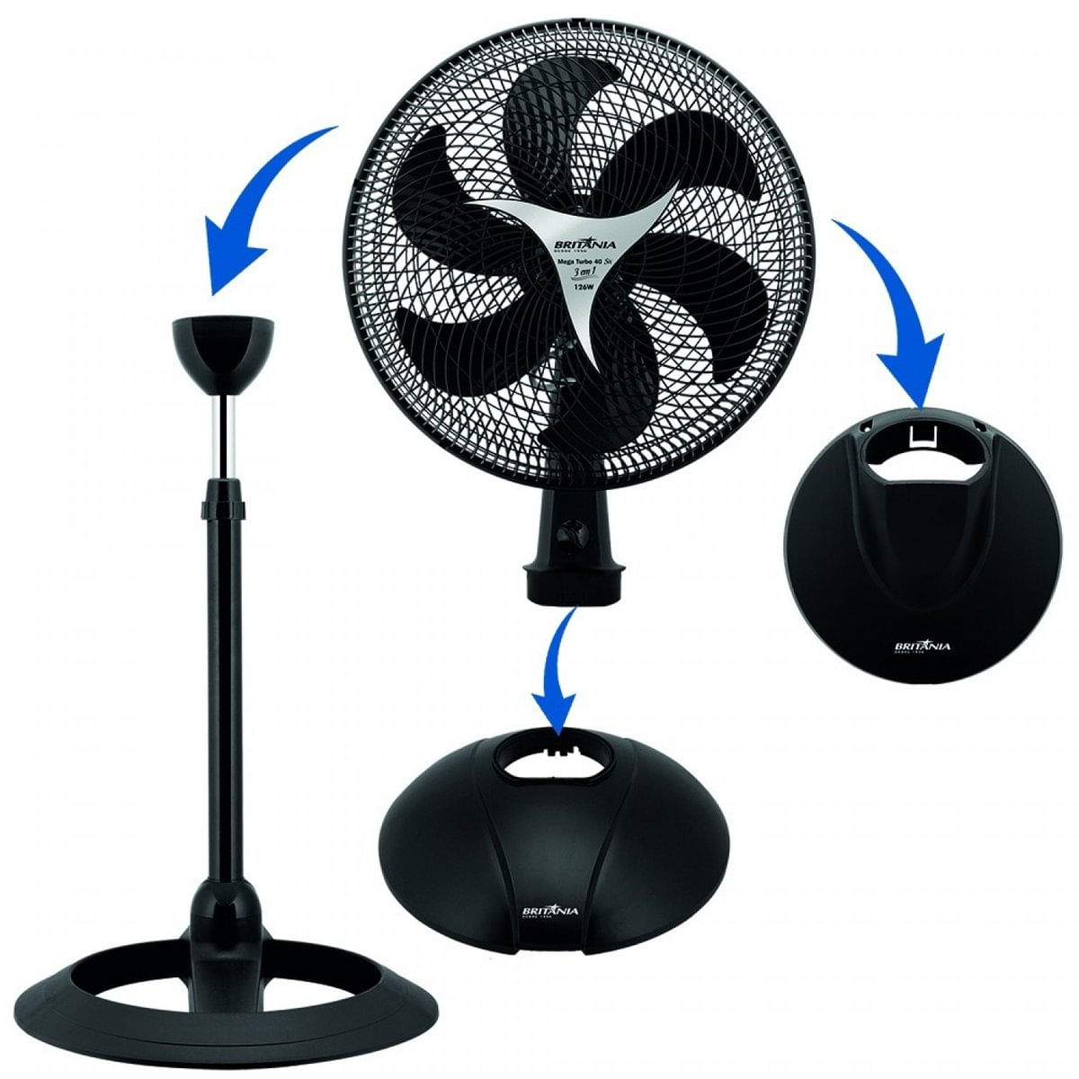 Ventilador De Mesa 3 Em 1 Britânia Mega Turbo 40 3 Velocidades 220V Preto