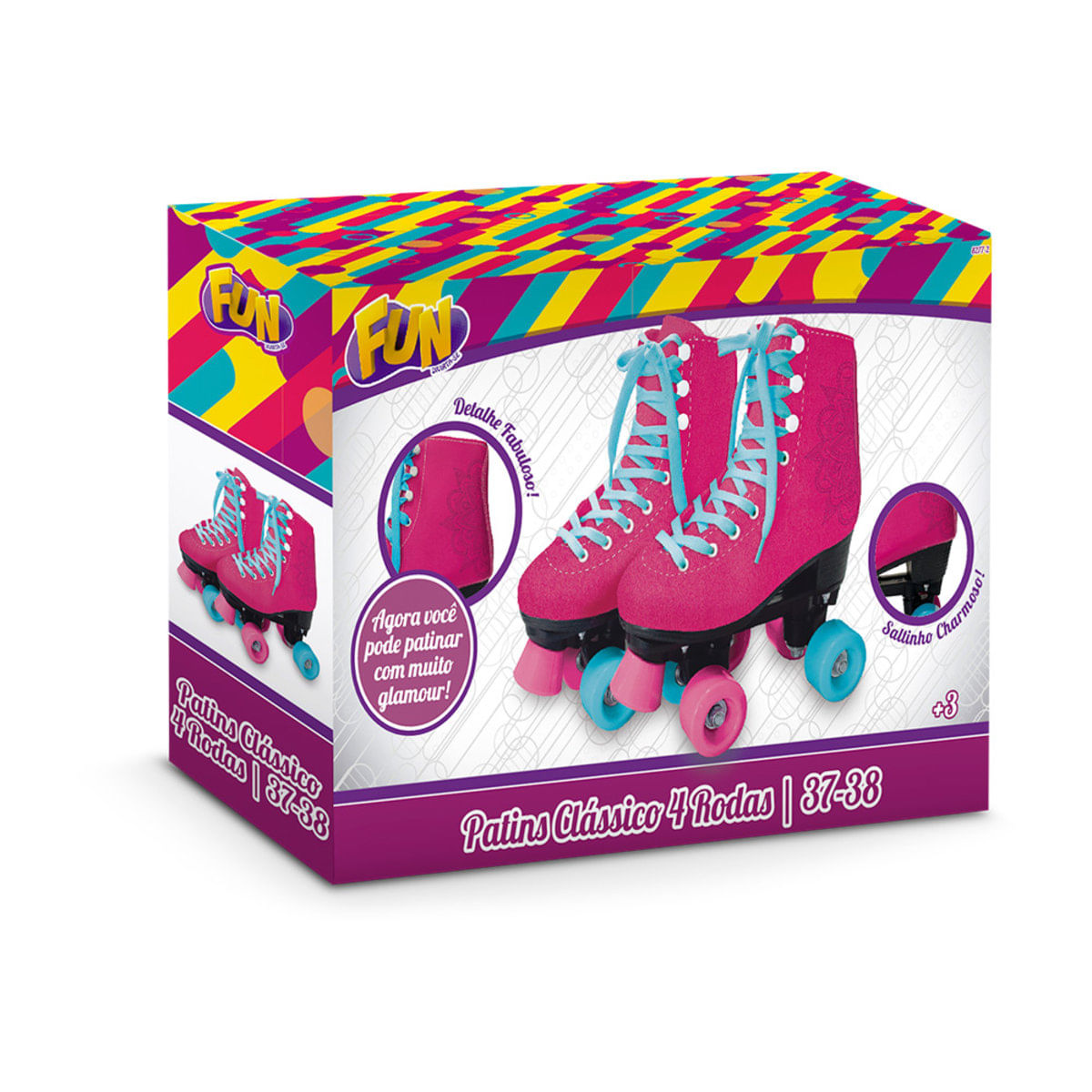 Patins Clássico Rosa 4 Rodas 37/38 - Fun Divirta-Se