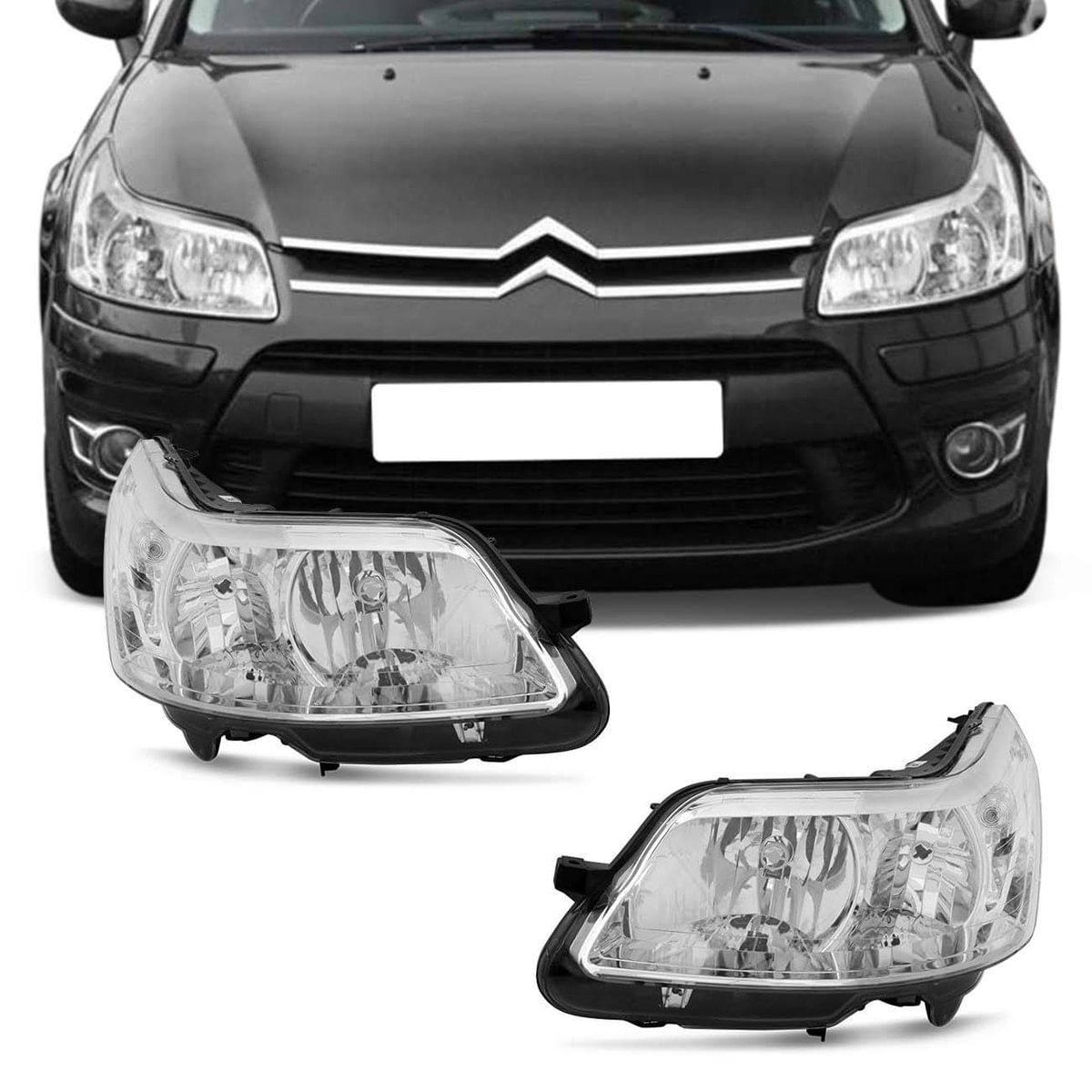 Par Farol Citroen C4 Pallas Hatch 04 05 06 07 08 09 10 11 12 13 14 Foco Duplo Cromado