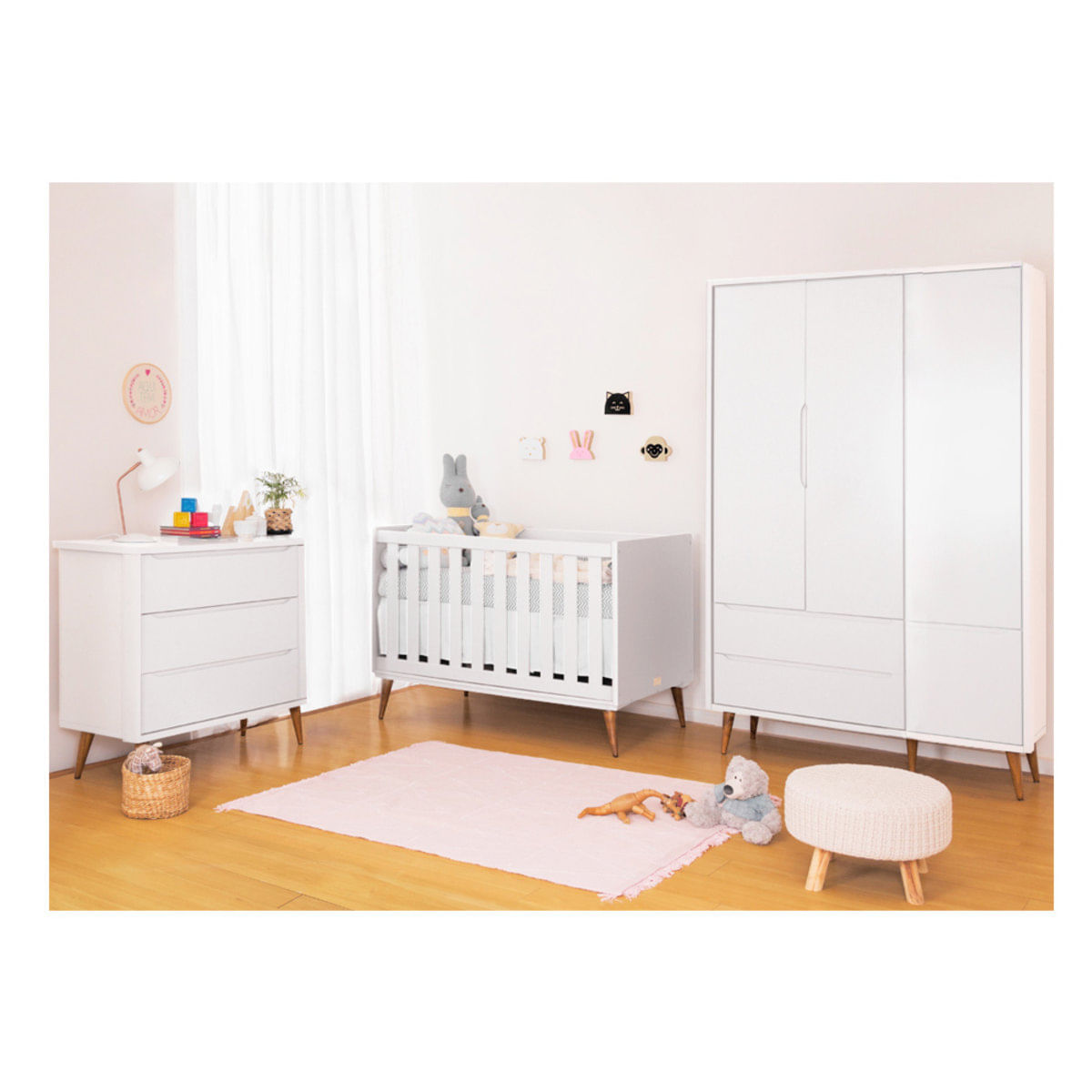 Quarto Infantil Theo Branco Com Guarda Roupa 3 Portas