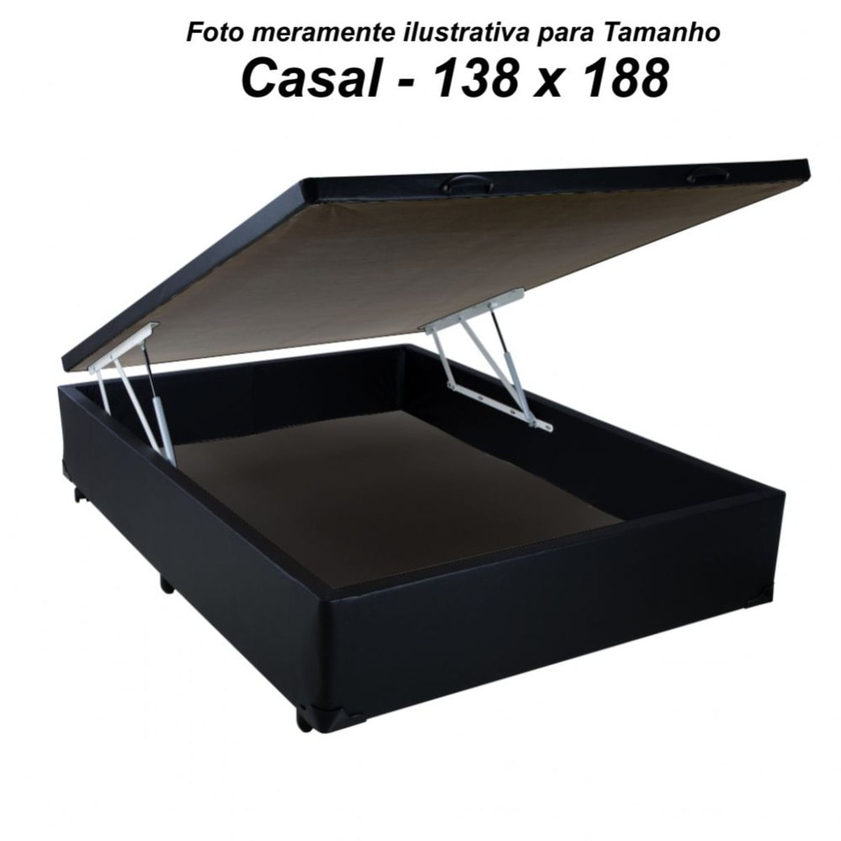 Cama Box Baú Casal Em Corino Preto Com Pistão - Sonnoforte - 138X188