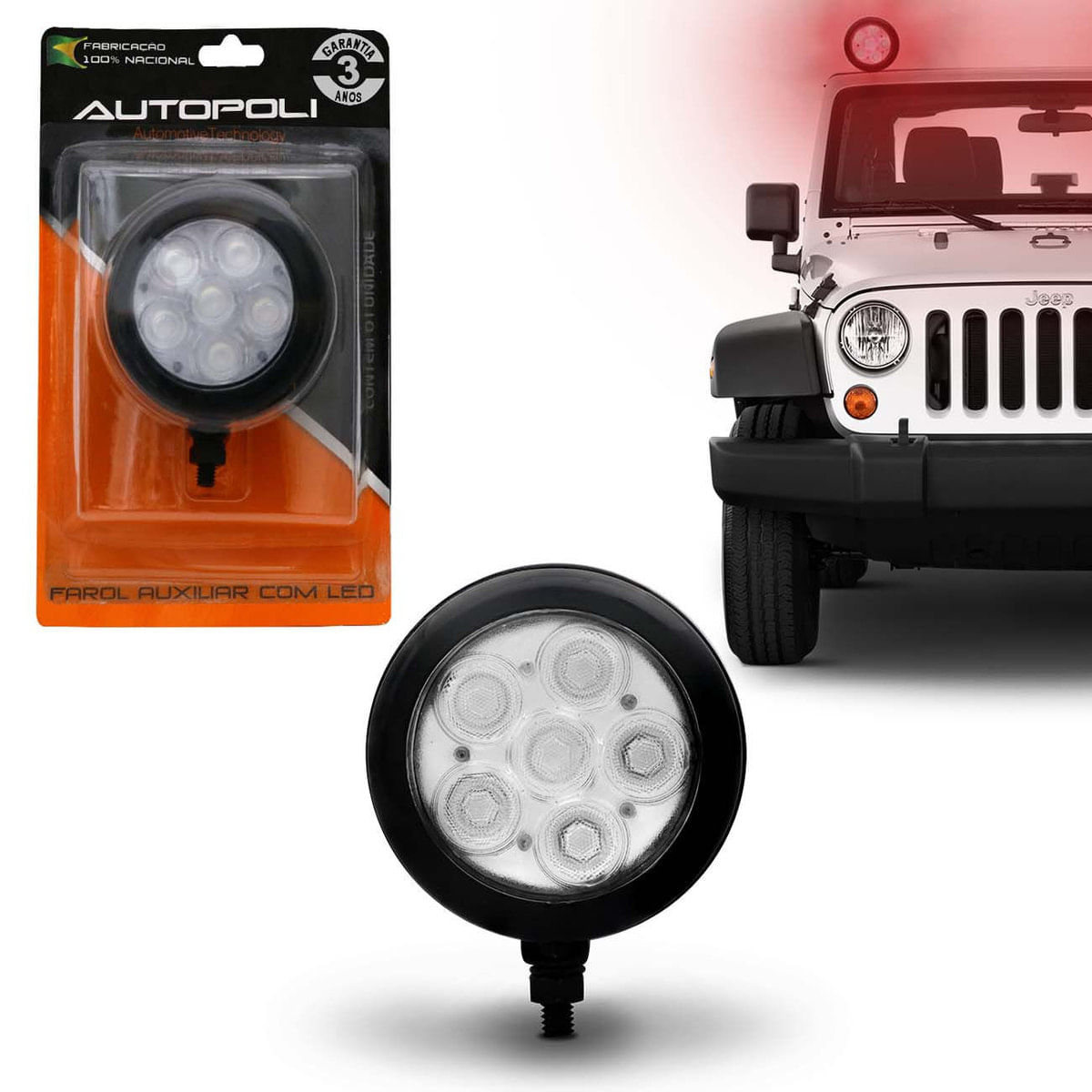 Farol De Milha Auxiliar Redondo Slim Universal 6 Leds 12V 24V 6W Vermelho Autopoli