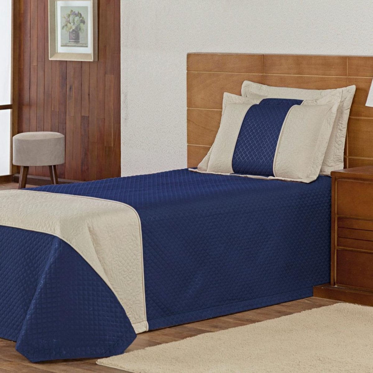 Colcha Solteiro Para Meninos Suiça 3 Peças Matelada Azul