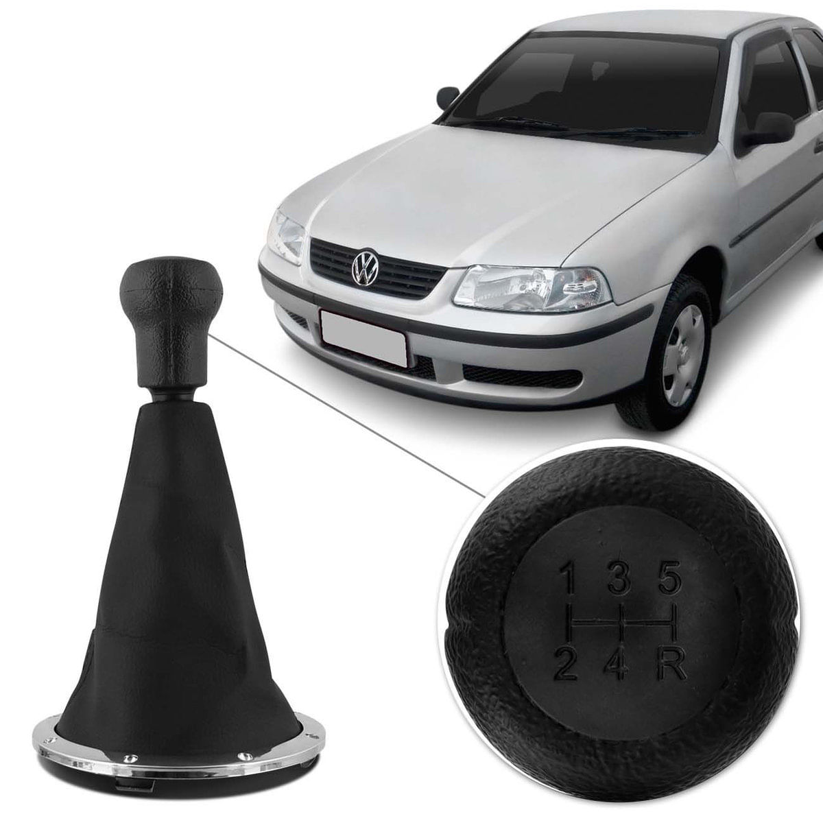 Kit Coifa De Cambio Manopla Gol G3 1999 A 2005 Preto Com Base Cromada Em Courvin