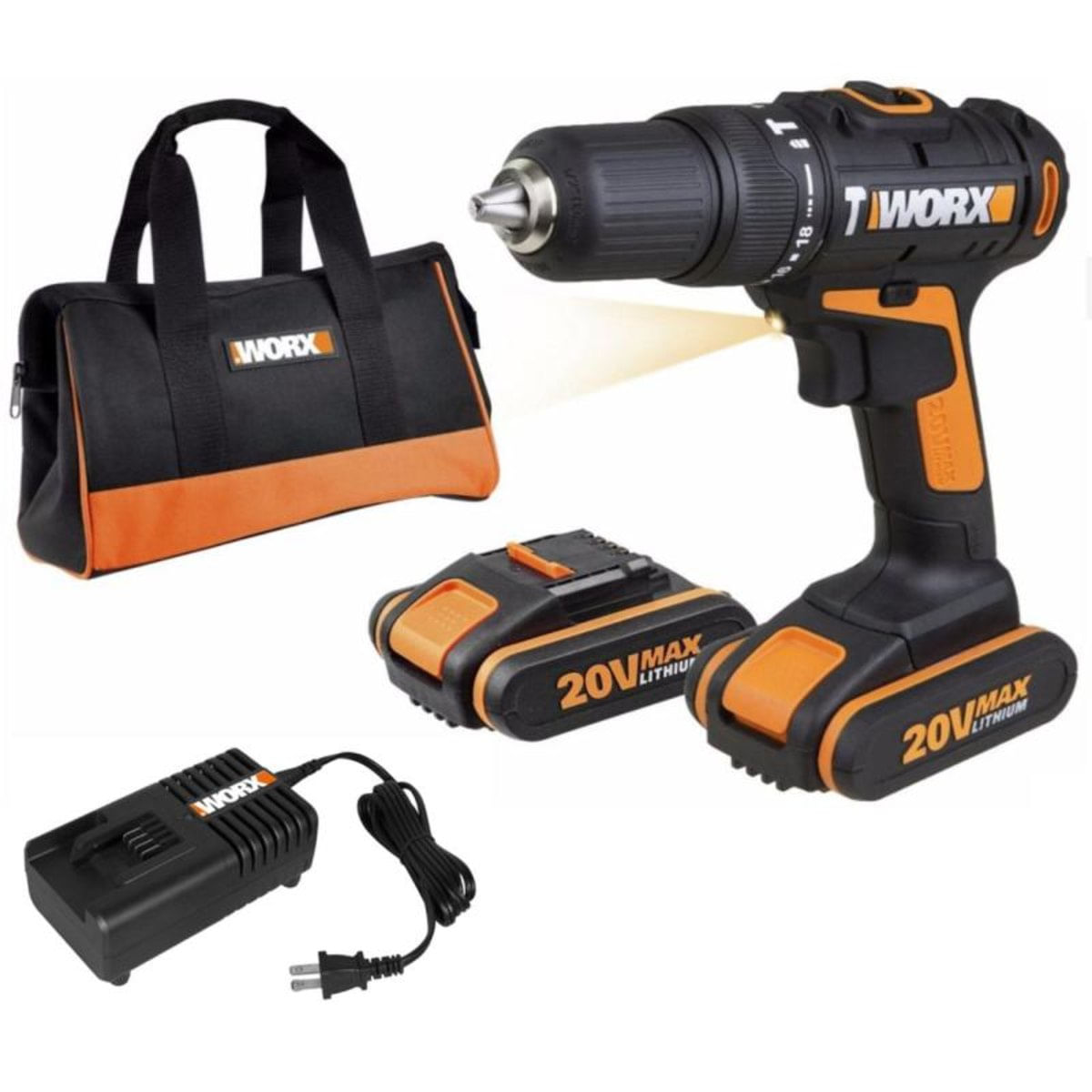 Furadeira E Parafusadeira De Impacto À Bateria 20V Max Bivolt 2 Baterias E Bolsa Worx