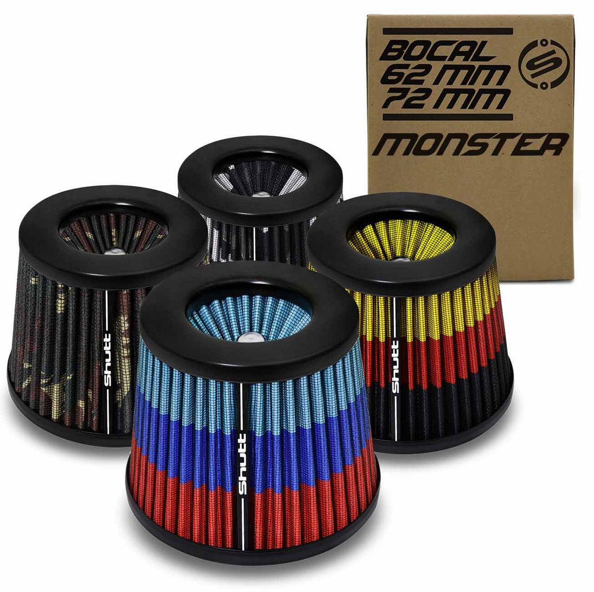 Filtro De Ar Esportivo Duplo Fluxo Monster 62Mm 72Mm Cônico Lavável Especial Shutt Base Aço Tuning - Germany