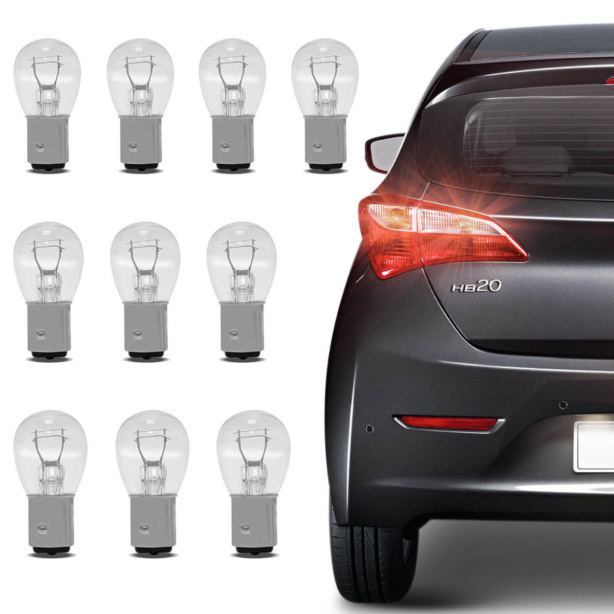 Kit 10 Lâmpadas Halógenas 2 Polos Trava Reta 21/5W 12V Aplicação Lanterna Traseira E Freio
