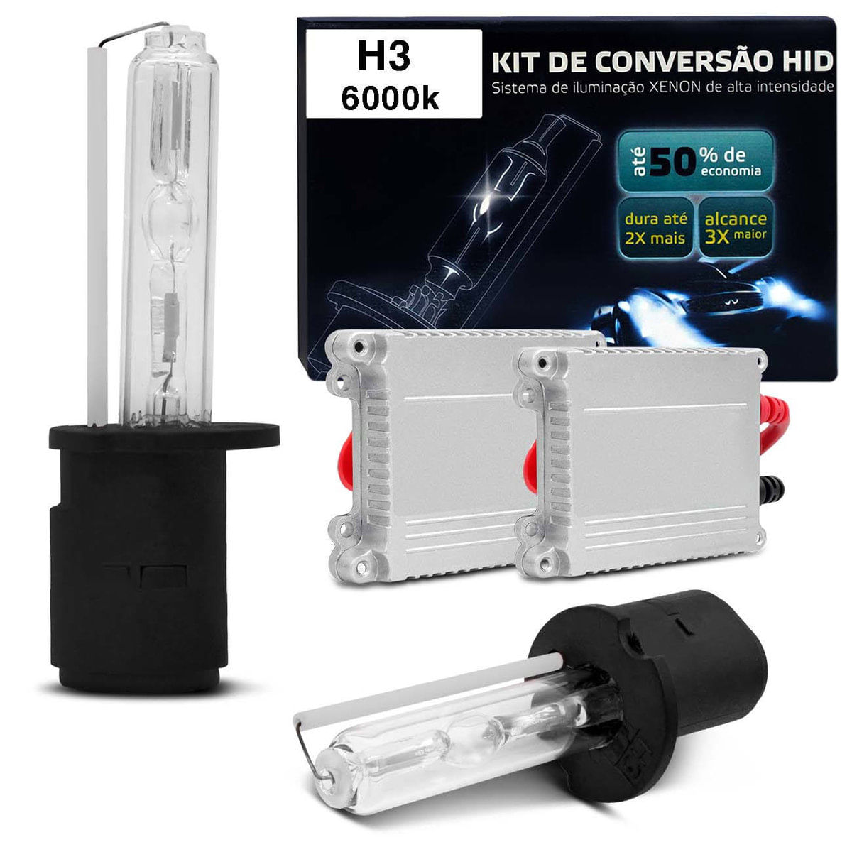 Kit New Xênon Completo H3 6000K 35W 12V Extremamente Branca