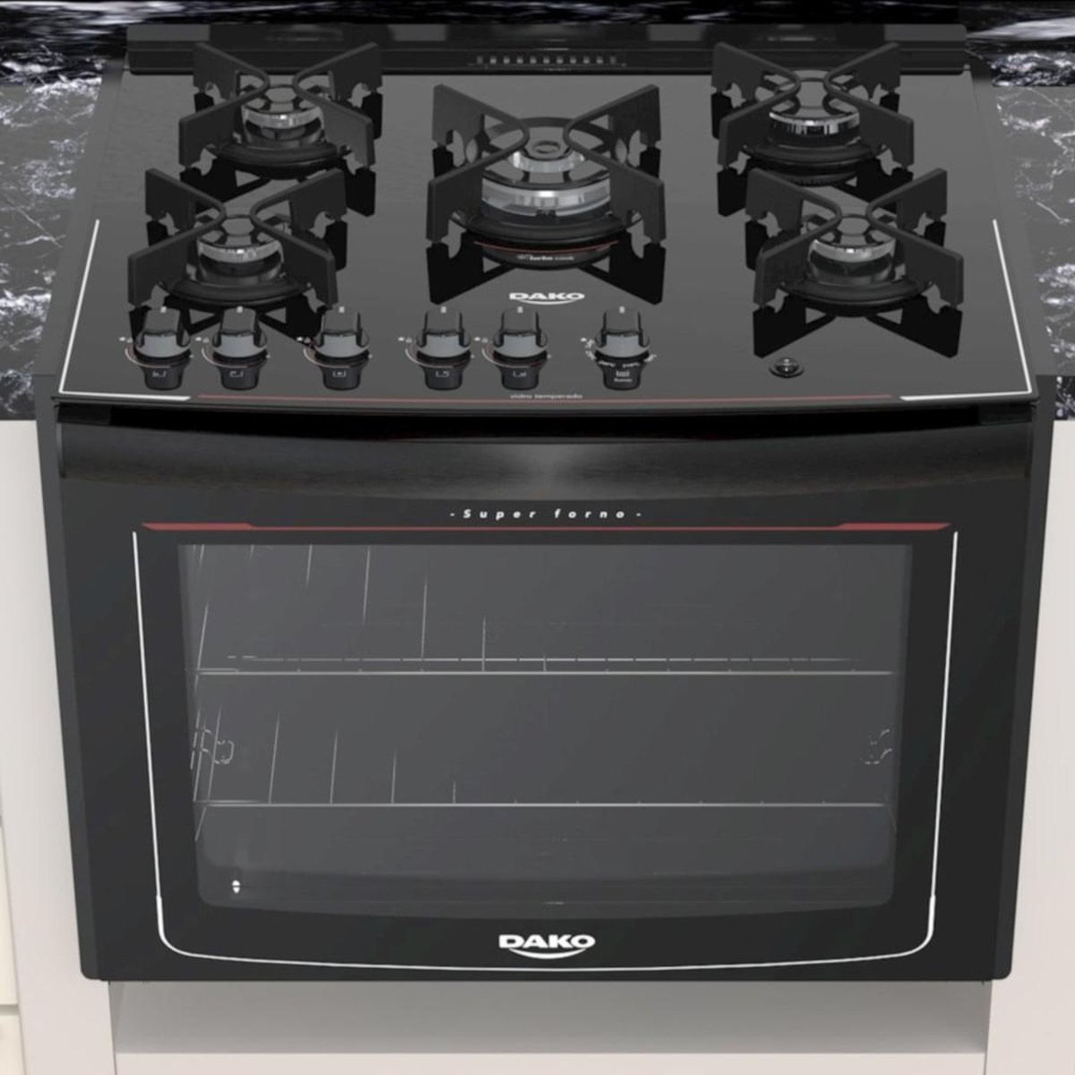 Fogão De Embutir 5 Bocas Dako Glass De5vup-Pf0 Com Mesa De Vidro Preto ¿ Bivolt