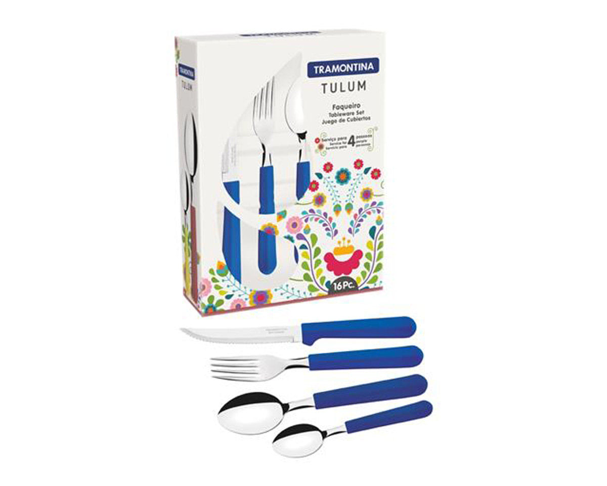 Faqueiro Tramontina Tulum Inox Azul 16 Peças