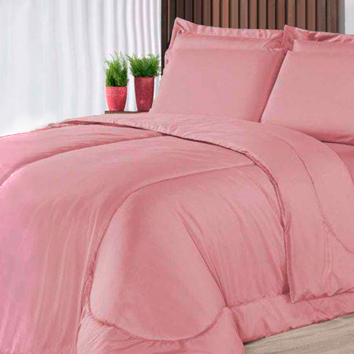 Kit Com 6 Peças Edredom Soft Casa Dona Casal Rosé