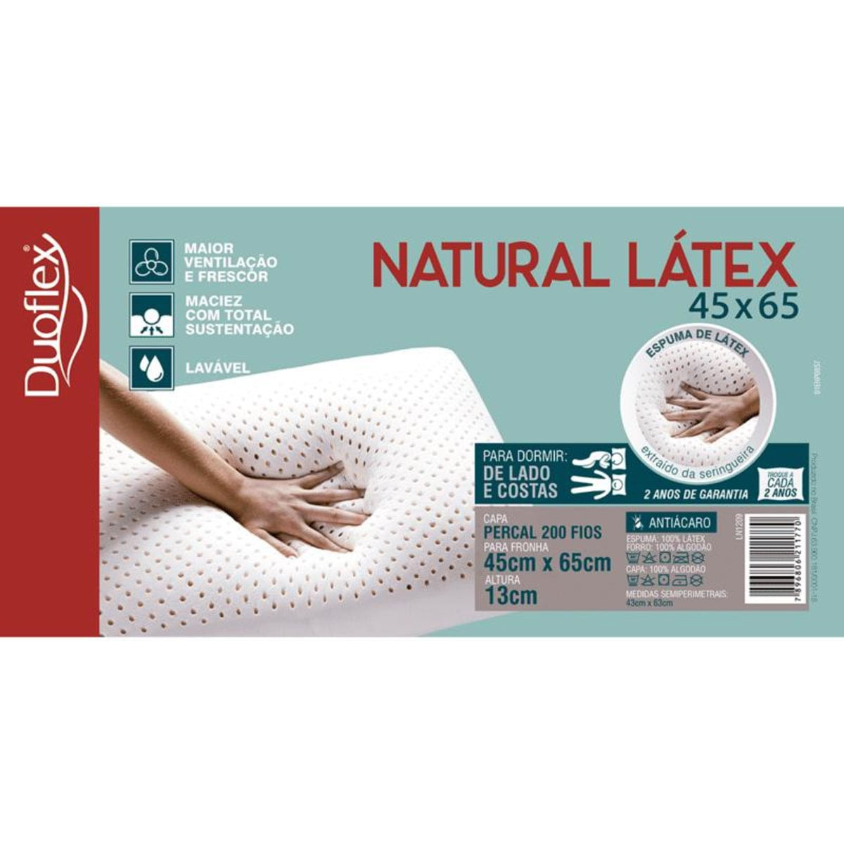 Travesseiro De Látex Natural - Capa 100% Algodão 45X65 Cm - Duoflex