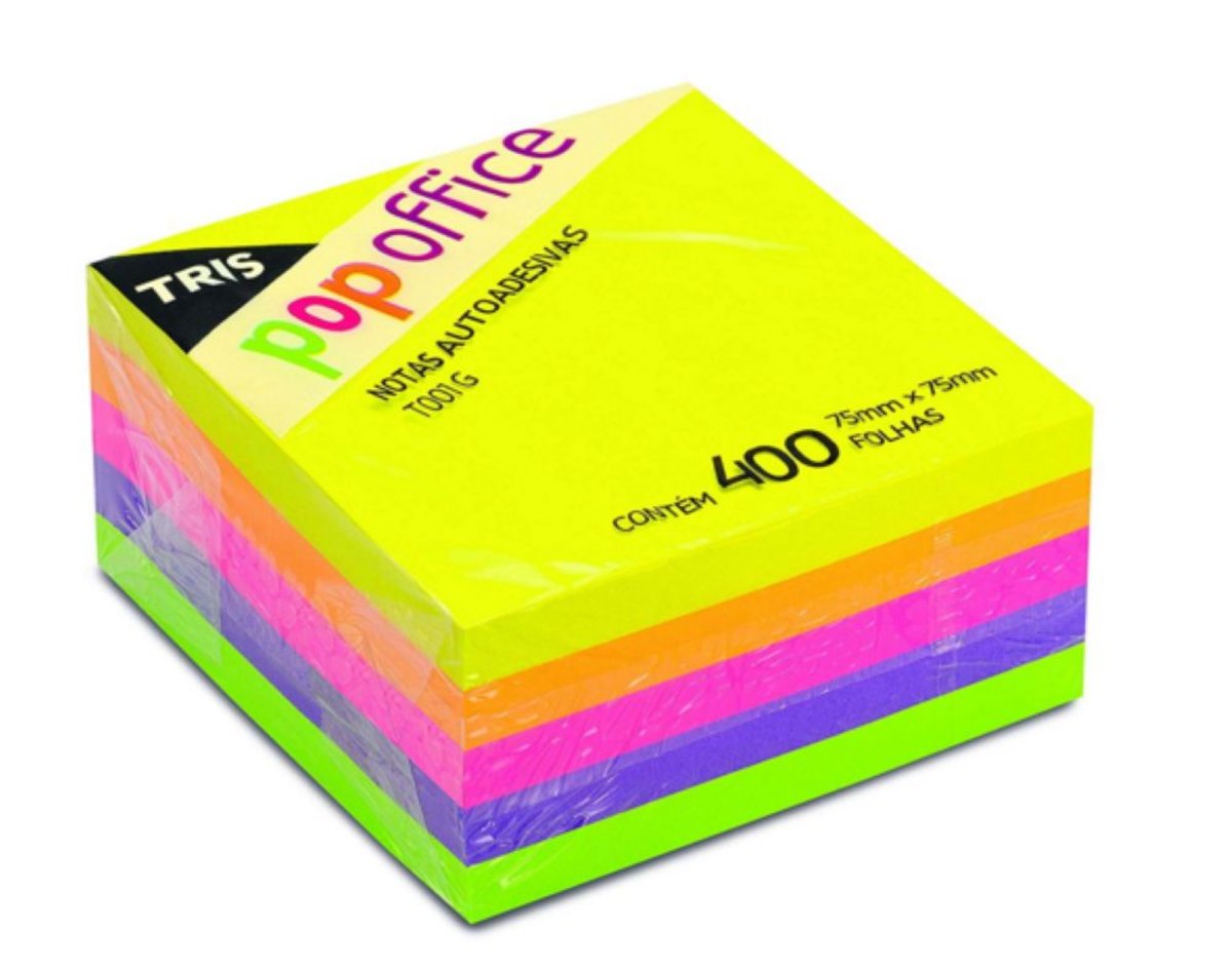 Bloco Adesivo 75X75mm Com 400 Folhas Neon Tris