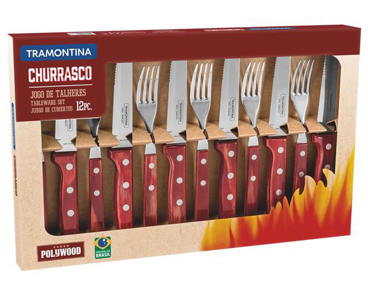 Conjunto Para Churrasco Tramontina Polywood Vermelho - 12 Pe