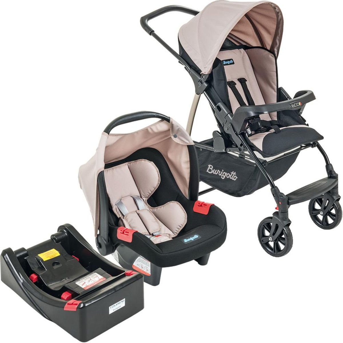 Carrinho De Bebê Travel System Burigotto Ecco Cappuccino + Base