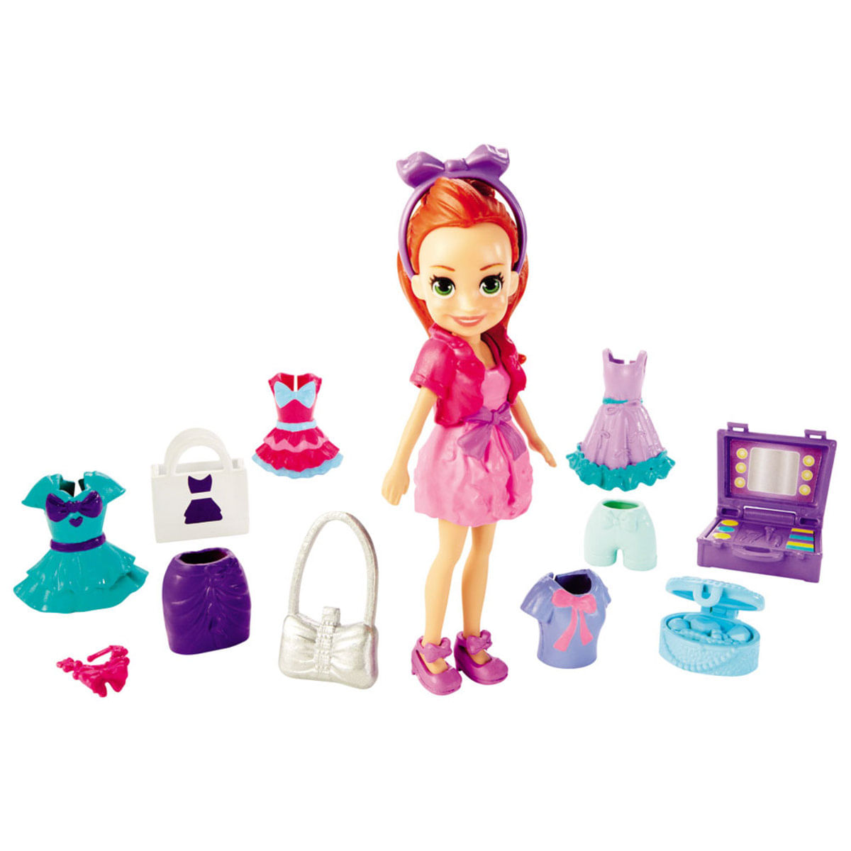 Boneca E Acessórios - Polly Pocket - Super Kit Fashion - Ruiva - Mattel