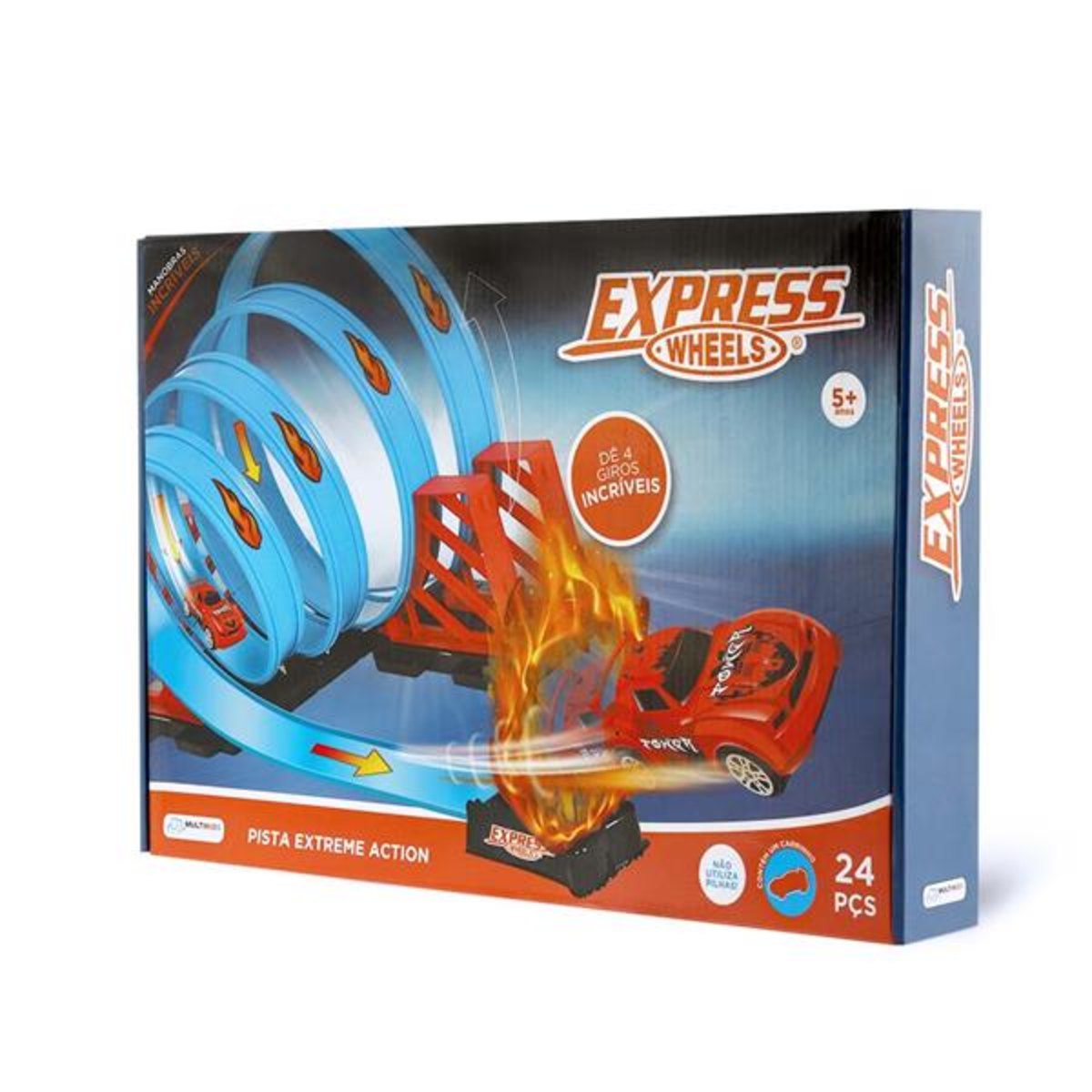 Pista De Corrida Extreme Action Com 4 Loop 360º 1 Carrinho E 24 Peças Indicado Para +5 Anos Multikids - Br1019 Br1019