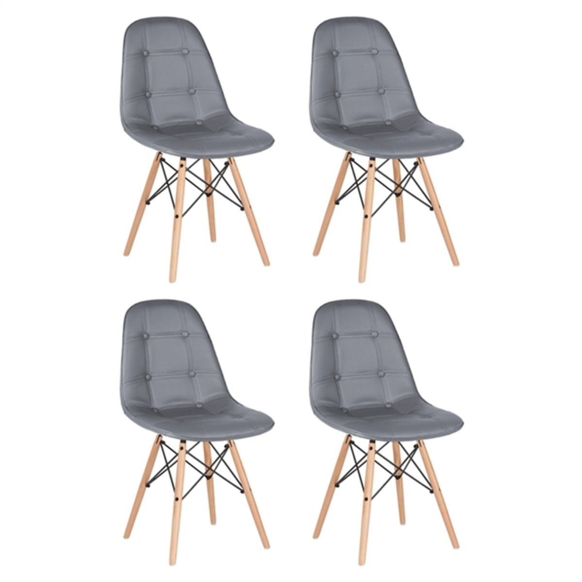 Kit - 4 X Cadeiras Eames Botonê - Cinza Escuro - Madeira Clara