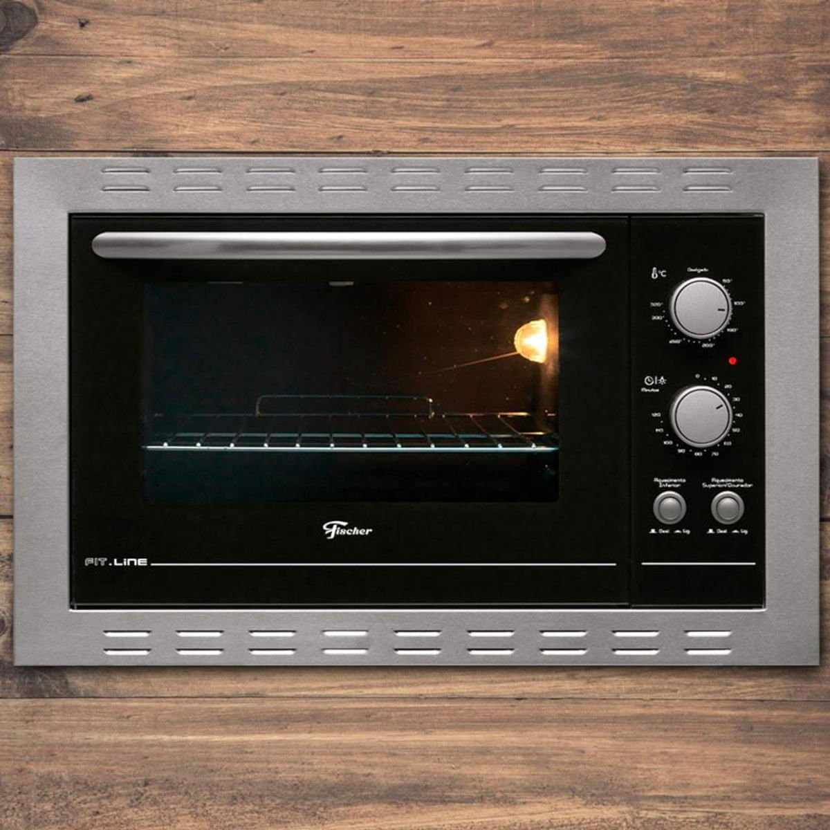 Forno Elétrico De Embutir Fischer Fit Line 44 Litros 1750W Com Grill Timer E Luz Frontal Inox - 110V