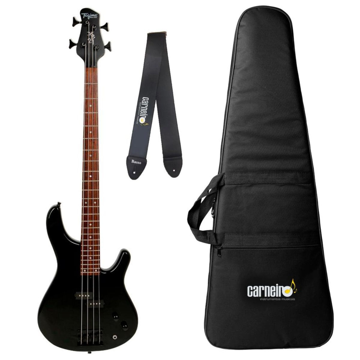 Contra Baixo Tagima Xb21 Preto Passivo 4 Cordas + Capa + Correia