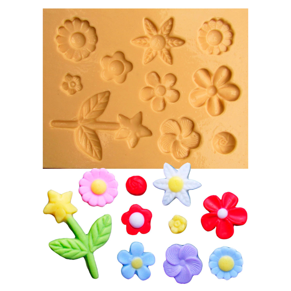 Molde De Silicone Para Biscuit Casa Da Arte - Modelo: Conjunto De Flores 1187