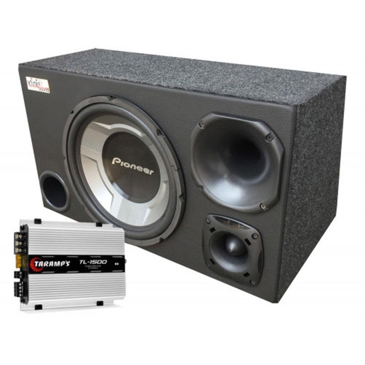 Caixa Trio Pioneer 350W Sub 12 + Módulo Taramps Tl1500