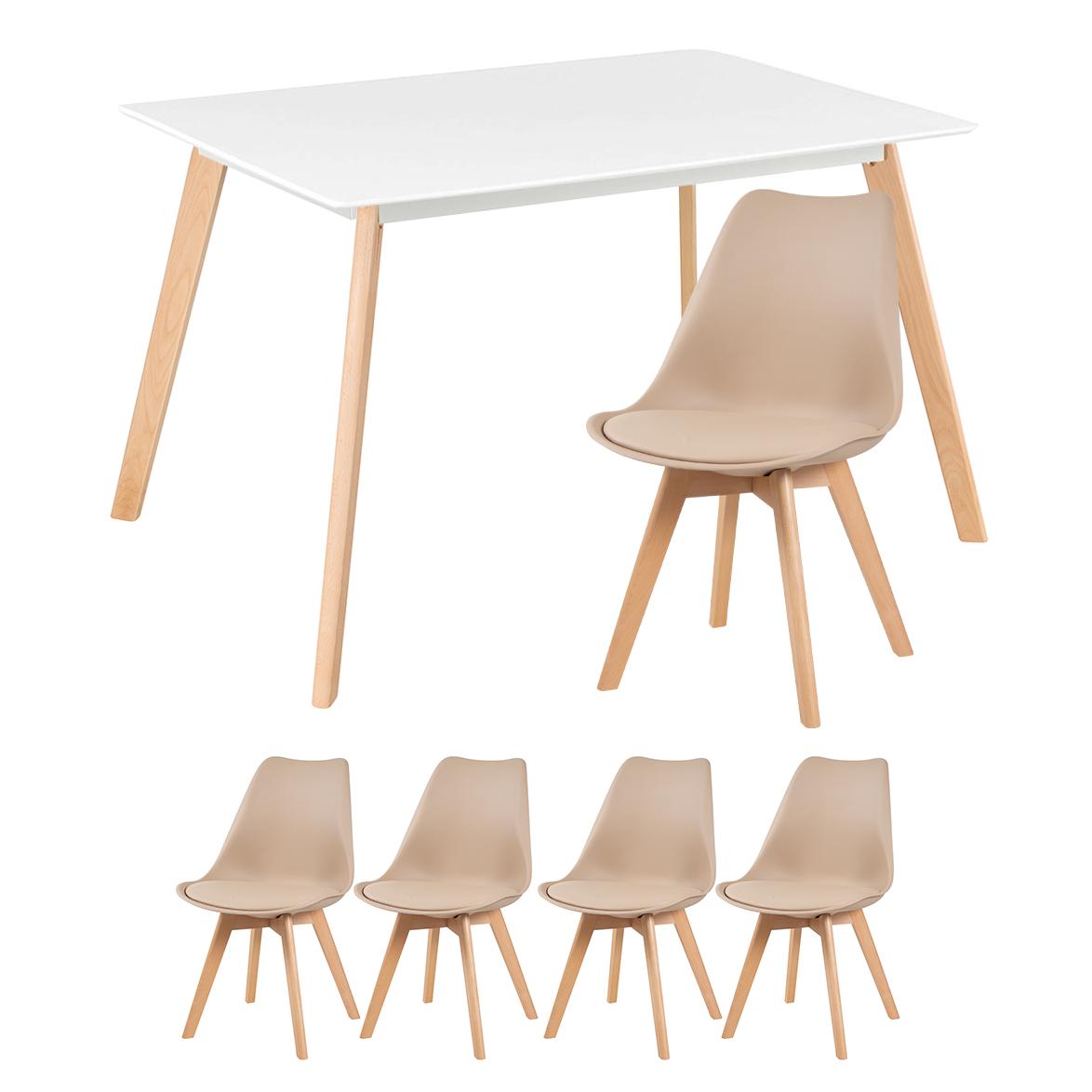 Mesa branco com cadeiras nude