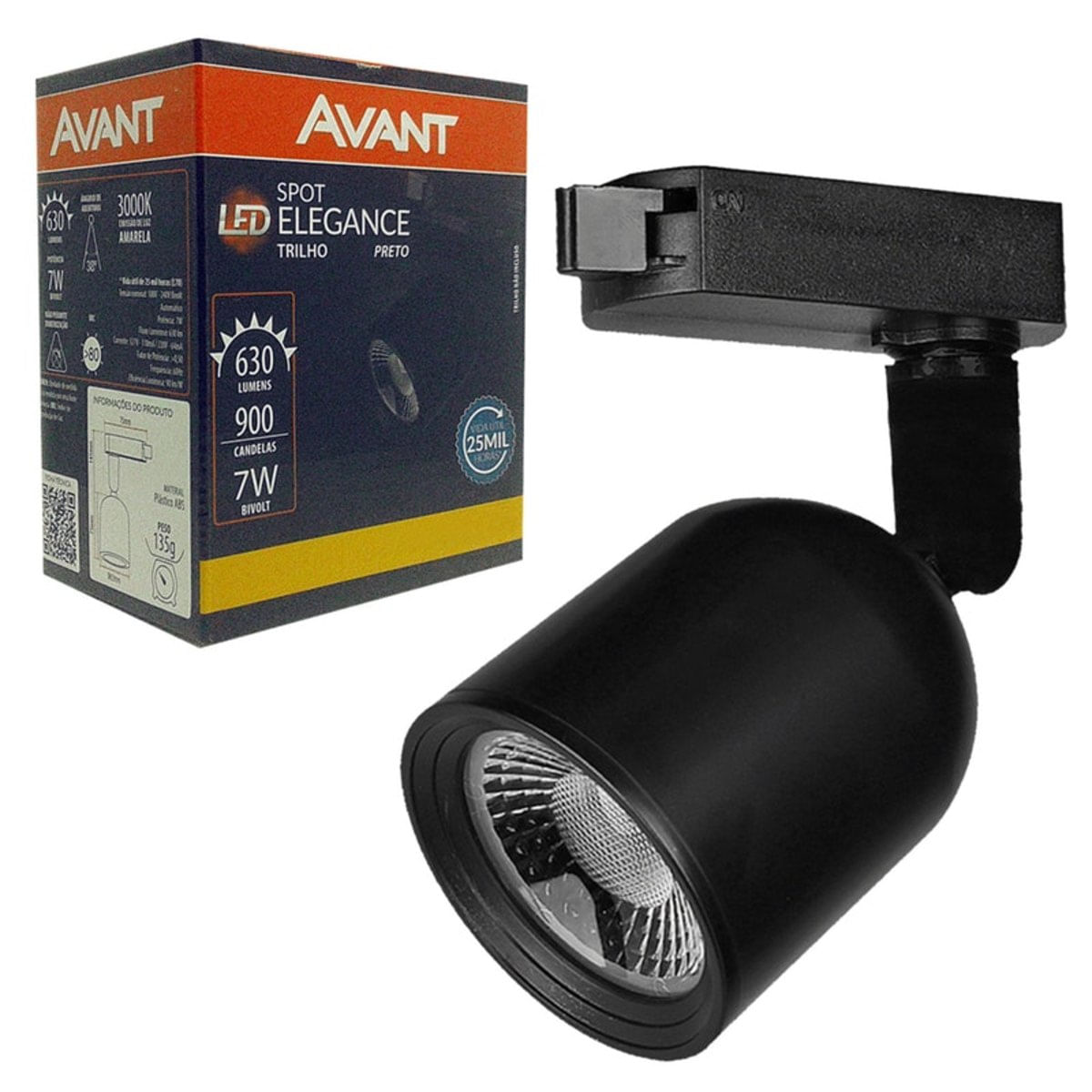 Spot De Trilho Elegance Preto 7W Bivolt Avant Branco Quente