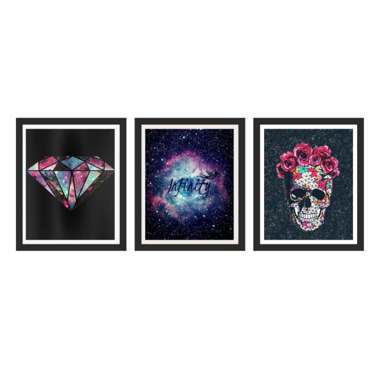 Composição Com 3 Quadros Abstratos Indie Com Moldura