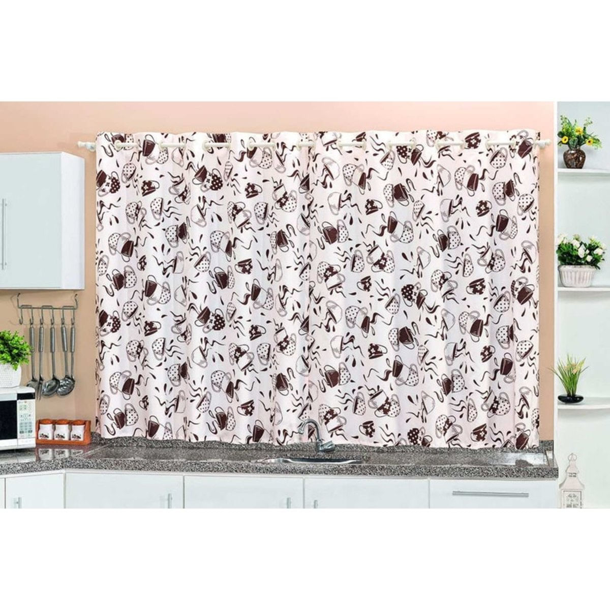 Cortina De Cozinha Oxford Para Varão Simples 2M Tabaco
