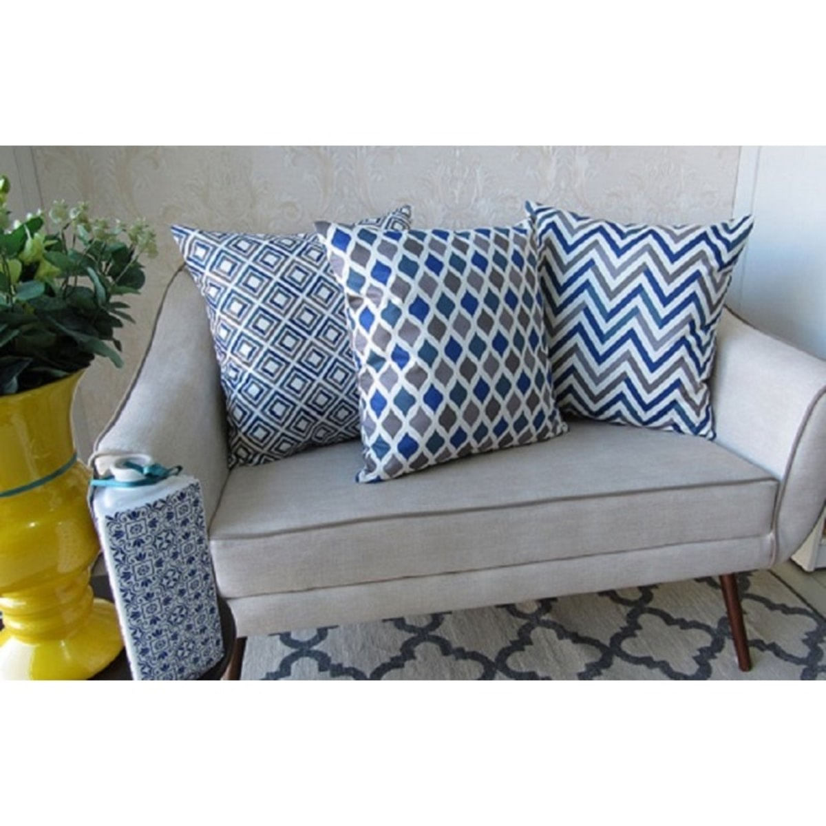 Kit 3 Capas Almofadas Lyon Veludo Azul 43 X 43 Cm
