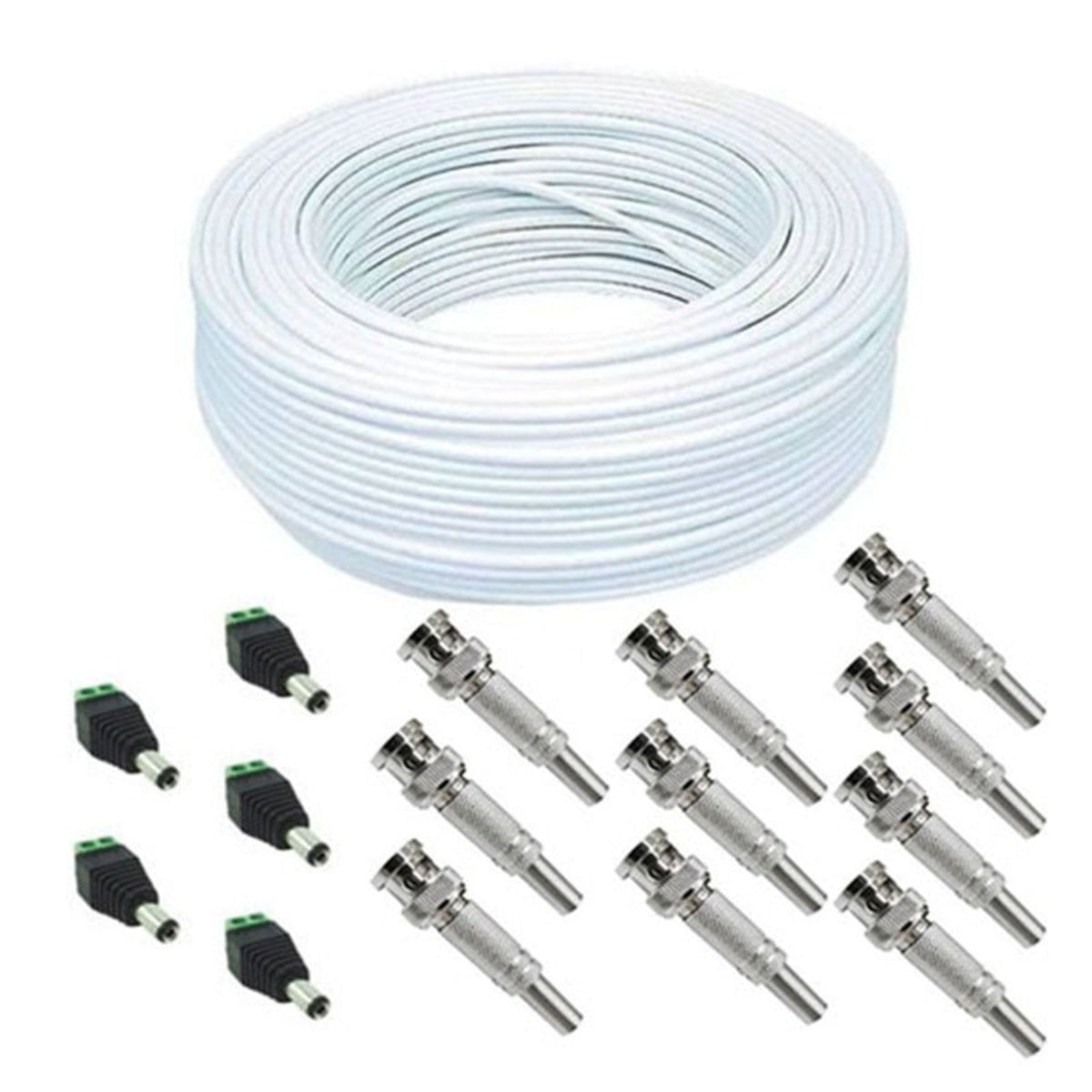 Kit 50M Cabo Coaxial Bipolar E 10 Conector Bnc E 5 P4 Macho