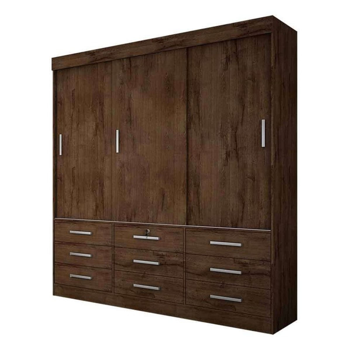 Guarda Roupa Casal 3 Portas 9 Gavetas Sonare Novo Horizonte Canela
