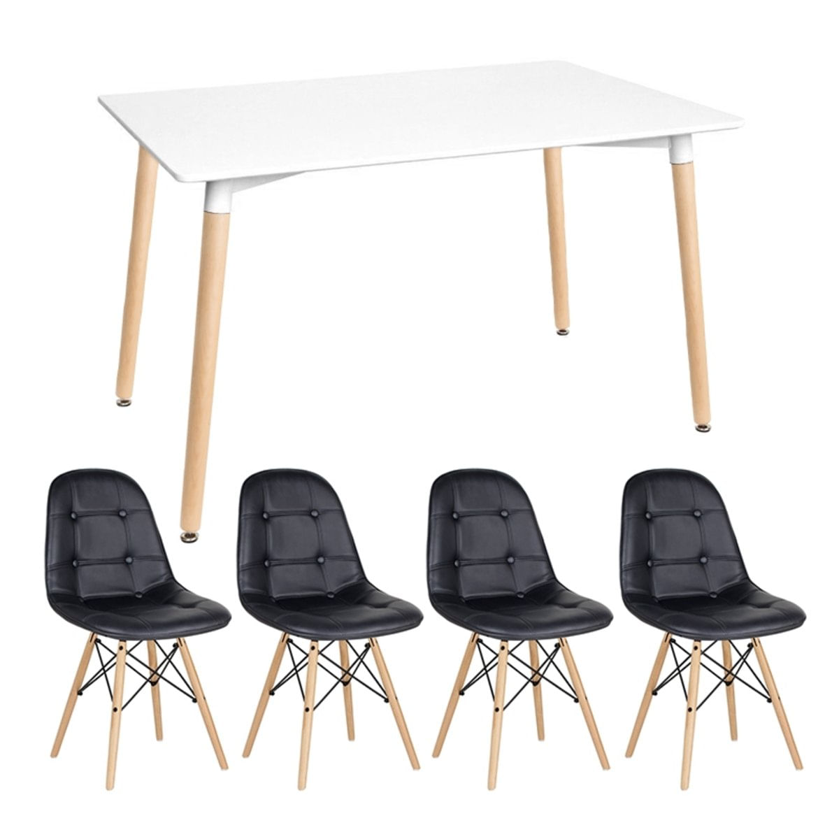Kit - Mesa Eames 120 X 80 Cm Branco + 4 Cadeiras Eames Botonê - Preto