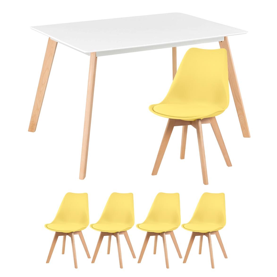 Mesa branco com cadeiras amarelo