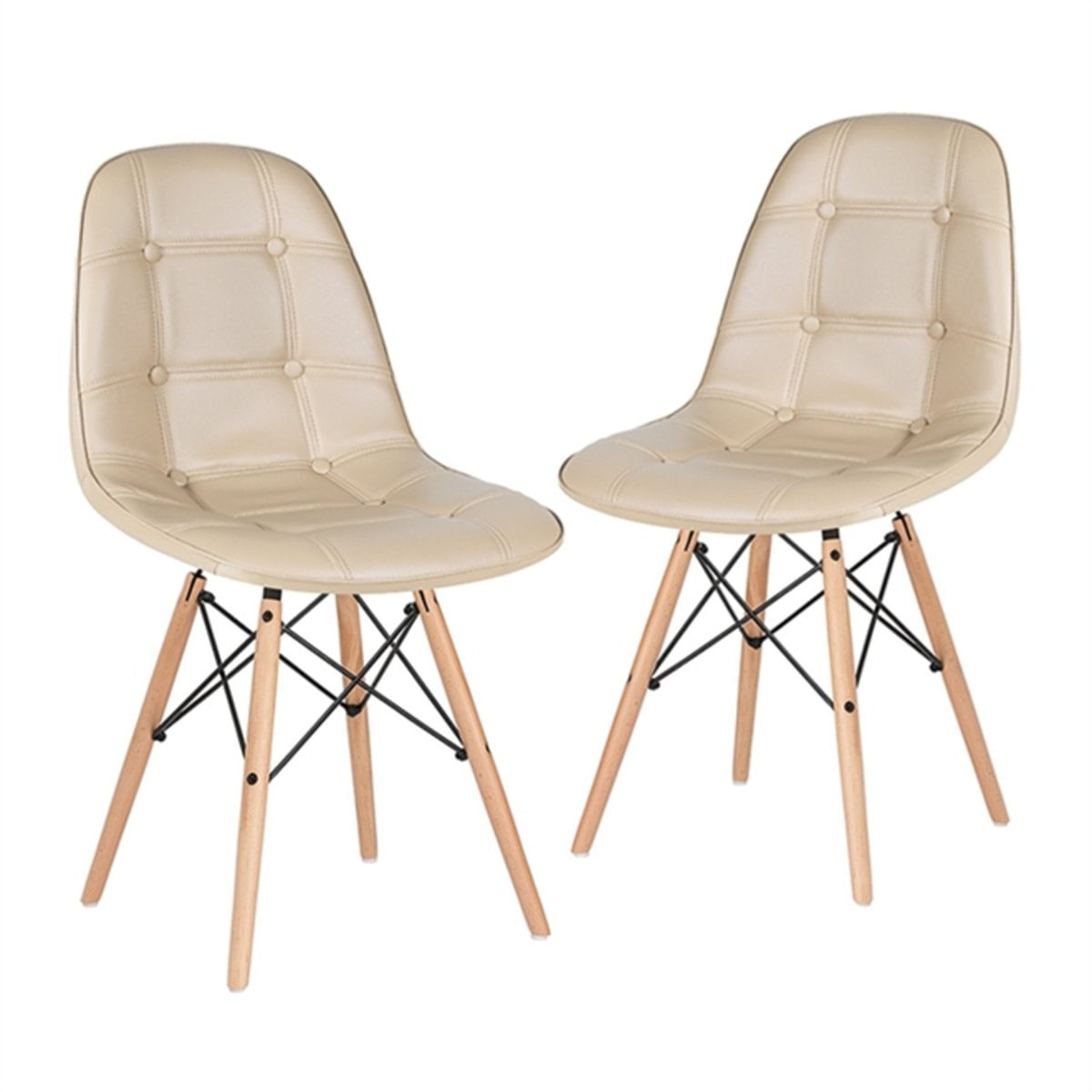 Kit - 2 X Cadeiras Estofadas Eames Eiffel Botonê - Madeira Clara - Bege
