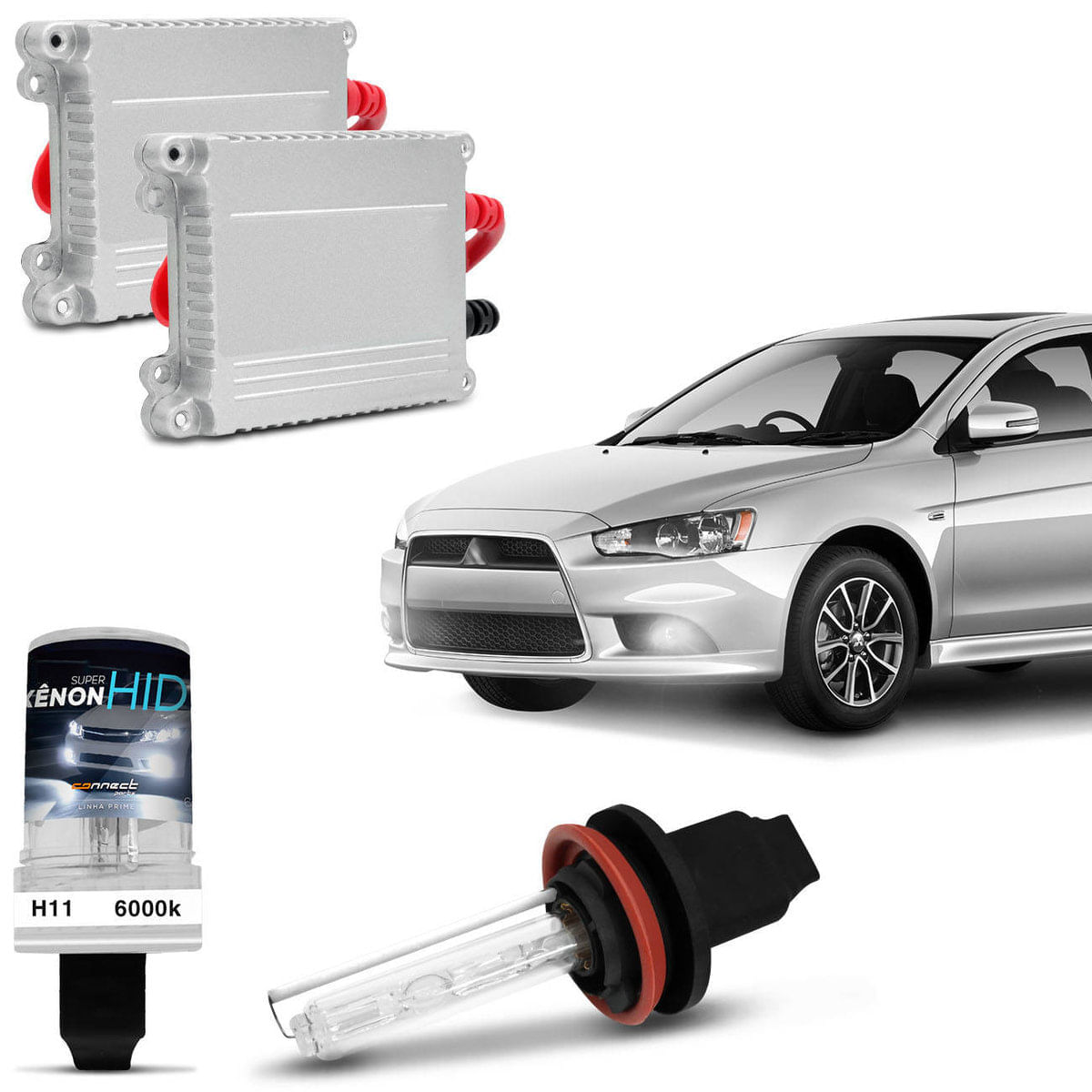 Kit Xênon Completo H11 6000K Farol Milha Lancer 10 A 18 Tonalidade Branca Reator Função Anti Flicker