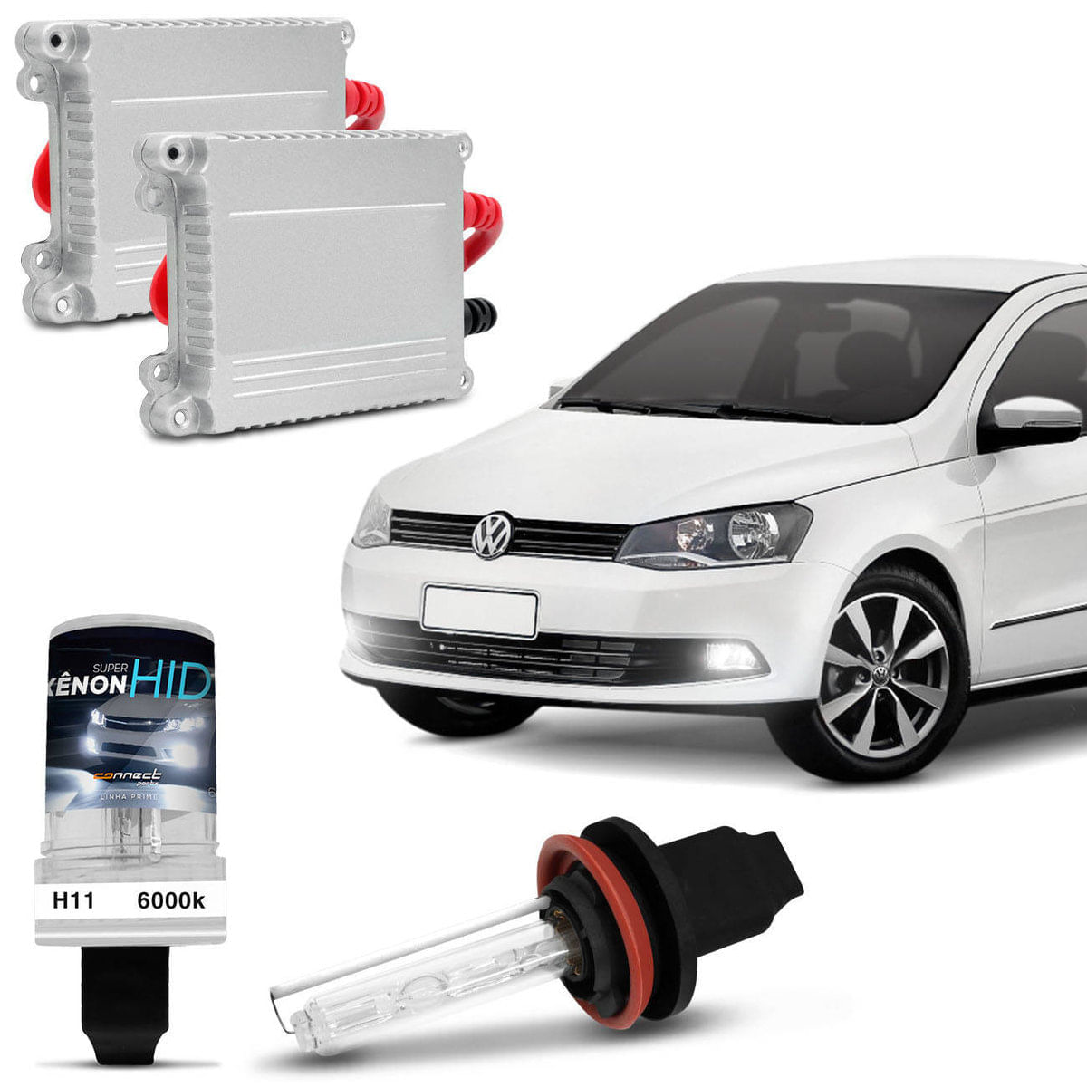 Kit Xênon Completo H11 6000K Farol Milha Gol G6 2013 Tonalidade Branca Reator Função Anti Flicker