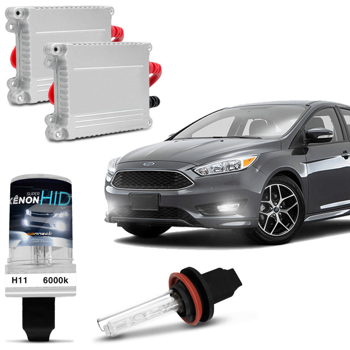 Kit Xênon Completo H11 6000K Farol Milha Focus 04 A 18 Tonalidade Branca Reator Função Anti Flicker