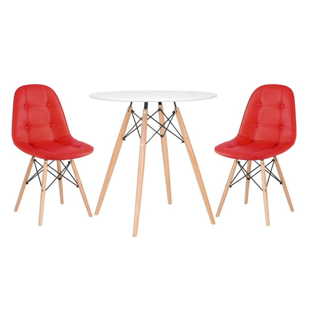 Mesa branco com cadeiras vermelho